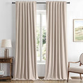 MIULEE 100% Blackout Linen Curtains for Bedroom, Beige Solid Luxury Decor Thermal Insulation Room Darkening Drapes for Living Room Nursery Back Tab Rod Pocket 42 x 108 Inches, 2 Panels
