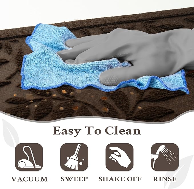 Coffee Brown Leaves Outdoor Indoor Entrance Doormats, Absorbent Durable Heavy Duty Welcome Front Door Mat,Thick Natural Rubber Back,Easy Clean Entryway Mat 23x35 Inch, Low Profile