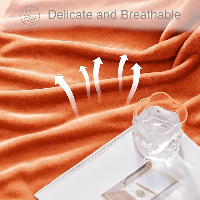 Exclusivo Mezcla Fleece Throw XL Blanket for Couch, Sofa, Super Soft and Warm Burnt Orange Blankets, All Season, Cozy, Plush, Lightweight, 50x70 Inches