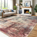 IOHOUZE Abstract Area Rugs 9x12 Ft Washable Large Rugs for Living Room, Non Slip Dining Room Rug, Printed Faux Wool Rugs for Bedroom, Floor Carpet for Office Nursery Playroom, Red/Multi