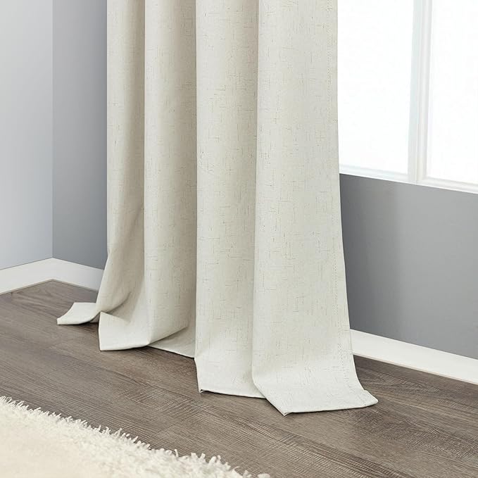 Pitalk Natural Linen Blackout Curtains for Bedroom Farmhouse Room Darkening Window Drapes Thermal Insulation Noise Reduction Door Panels for Dining Room Nursery Cream Ivory Off White 38 x 84 Inch Long