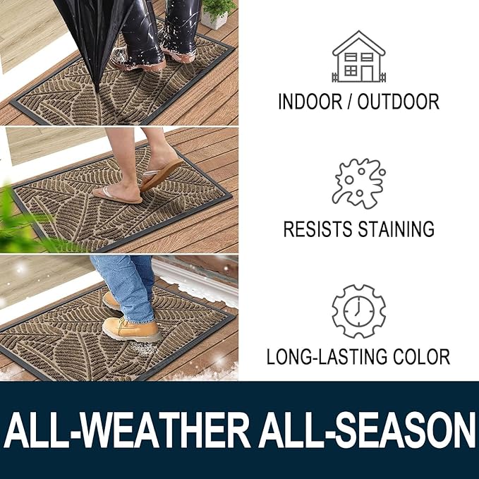 Colorxy Waterproof Doormat, Sturdy Natural Rubber Front Indoor Mat, Non Slip Low Profile Indoor Outdoor Door Mats, Stain and Fade Resistant Floor Mat, Easy Clean Patio Entrance Mat, 71''x47'', Brown