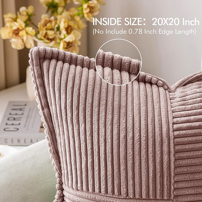MIULEE Spring Decorative Throw Pillow Covers for Couch Bed Livingroom 20x20 Inch Set of 2 Blush Pink Boho Accent Throw Pllows Broadside Striped Patchwork Soft Corduroy Pillowcases Valentine Decor