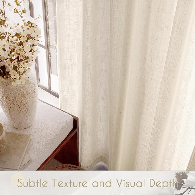 Apricot Linen Curtain 102 inch Length 2 Panels Set Back Tab Light Filtering Living Room Curtain Drapes Home Office Modern Minimalist Decor Farmhouse Boho Neutral Cream Semi Sheer Curtain 102 inch Long