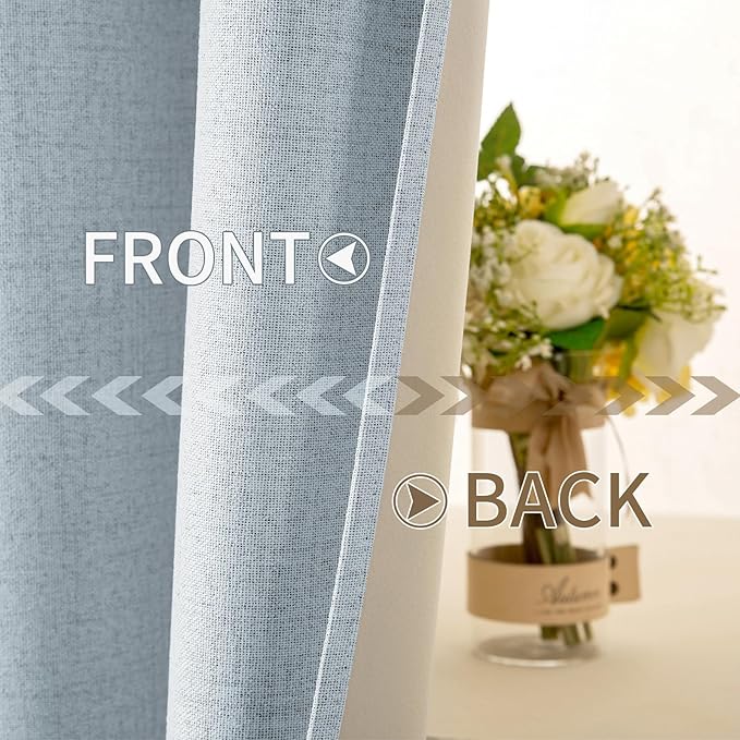MIULEE Linen Textured Curtains for Bedroom Solid 100% Blackout Thermal Insulated Chambray Blue Grommet Room Darkening Curtains & Drapes Luxury Decor for Living Room Nursery 52 x 63 Inch (2 Panels)