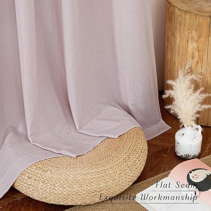 NICETOWN Blush Pink Linen Curtains for Kitchen, Thick Flax Small Window Treatments Semi Sheer Privacy Assured with Light Through for Cafe/Bathroom, W34 x L96, 2 Panels