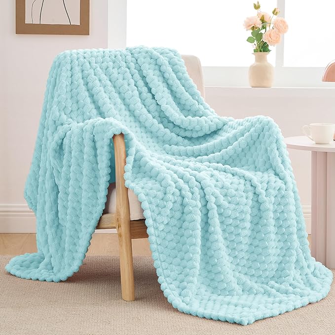 BEDELITE Fleece Blanket - 3D Jacquard Decorative Cloud Blue Throw Blankets for Couch & Bed, Soft and Cozy Warm Plush Fluffy Blanket All Seasons Suitable, 50x60Inches