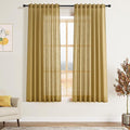 Gold Linen Curtains 63 Inches Long 2 Panel Sets for Living Room Bedroom Rod Pocket Back Tab Light Filtering Drape for Kitchen Window Short Protect Privacy Curtain Modern Farmhouse Decor 52x63