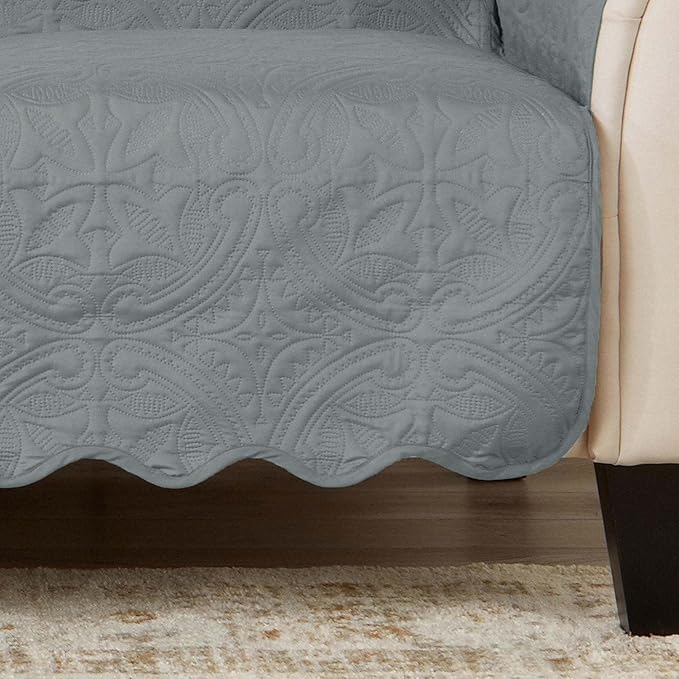 Great Bay Home Reversible Sofa Cover - Washable Slipcover Furniture Protector with Elastic Straps - Perfect for Kids & Pets - Quilted & Stitched Detail (Mirage Gray/Flax)