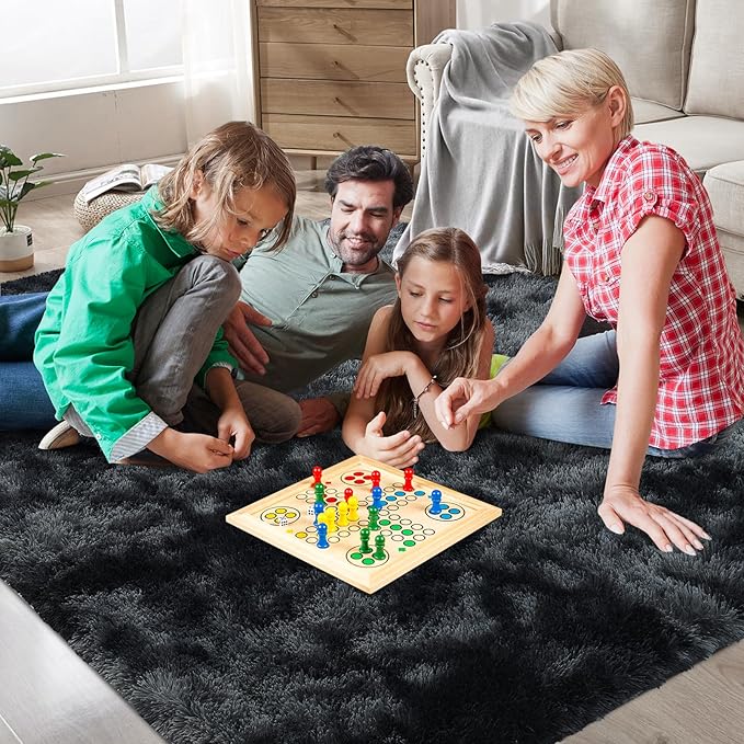 Shag Area Rugs for Bedroom Living Room,5X8 Ultra Soft Fluffy Area Rugs for Dorm, Indoor Carpet Nursery Rugs for Kids Room Home Decor, Black Grey