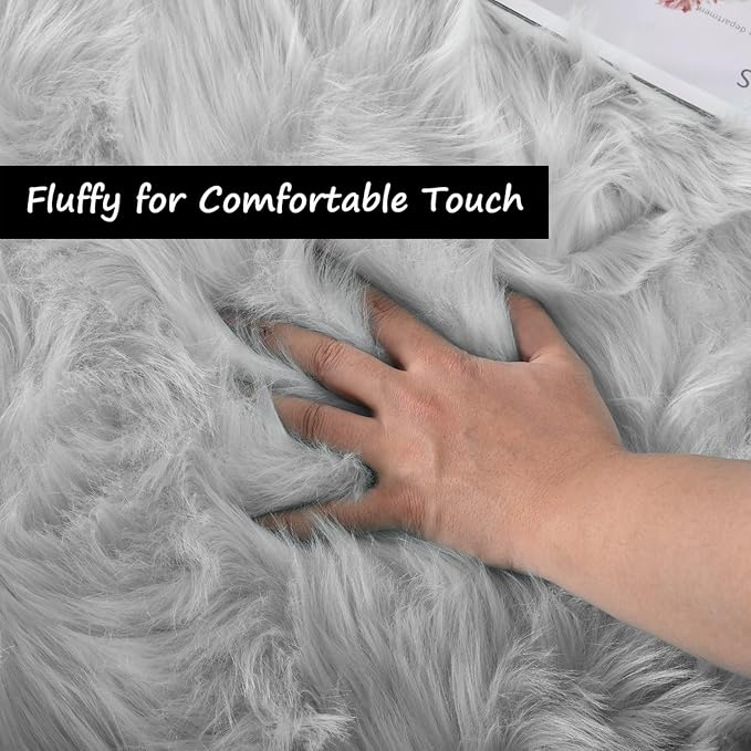 Goolela Grey Sheepskin Area Rug 10x12 Gray Fluffy Fuzzy Furry Carpet for Living Room Bedroom Faux Fur Plush Shaggy Washable Rectangle