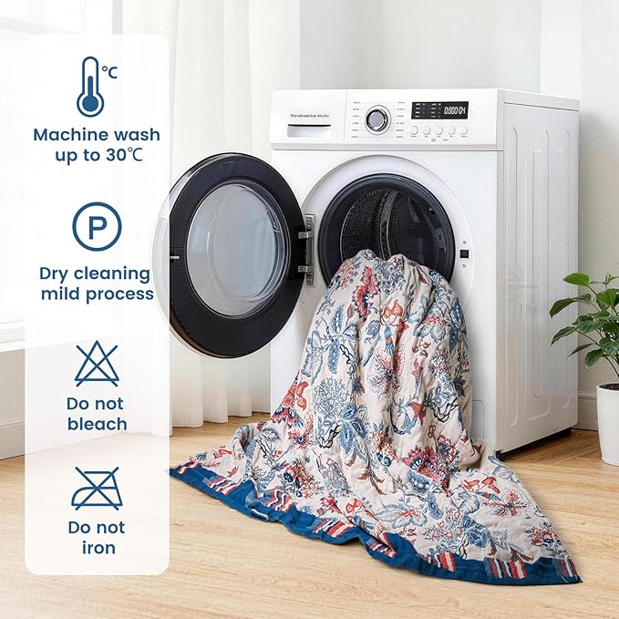 MSGKV Boho Throw Blanket 60"x80" 100% Cotton Floral Blanket for Bed Couch Spring Breathable Lightweight Twin Blankets All Seasons Home Decor Muslin