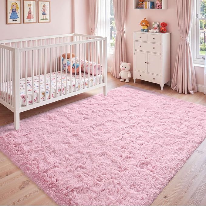 5x7 Ft Pink Rugs for Bedroom Girls, Shag Fluffy Area Rug for Living Room, Ultra Soft Furry Rug Indoor Carpet for Kids Room Nursery Home Decor