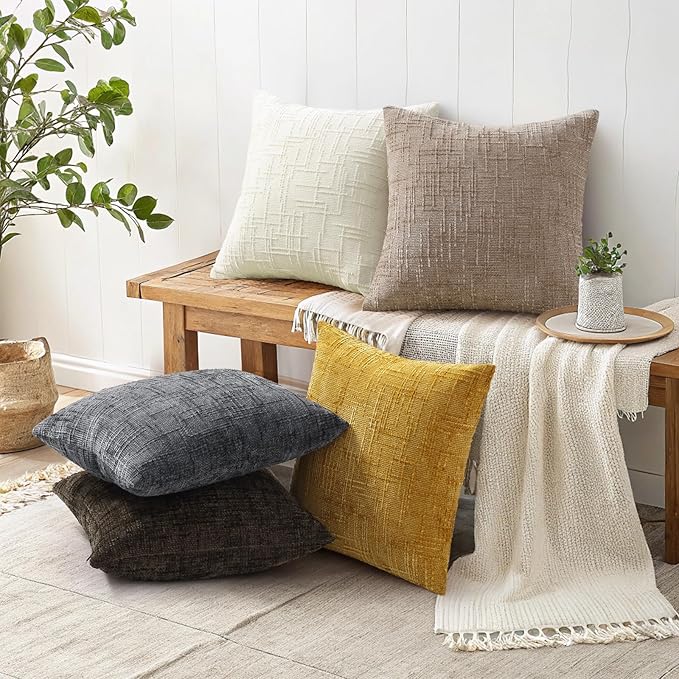 decorUhome Oatmeal Chenille Throw Pillow Covers 20x20 Set of 2 Textured Soft Cozy Slubby Couch Pillow Covers Modern Farmhouse Boho Decorative Pillow Cases for Bed Sofa Living Room