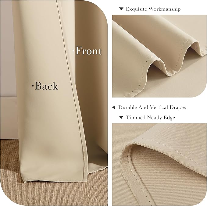 PONY DANCE Thermal Insulated Small Window Curtains Short Drapes for Nursery Bathroom Kitchen Laundry RV Basement, 29 inch Wide by 24 in Long, Biscotti Beige, 2 Panels
