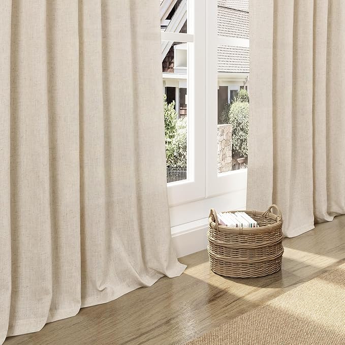 Cream Beige Linen Curtains for Living Room 98 Inches Long Light Filtering Semi Sheer Curtain Back Tab Modern Farmhouse Decor Elegant Luxury Coastal Drapes for Bedroom Dinner Room 52x98, 2 Panels
