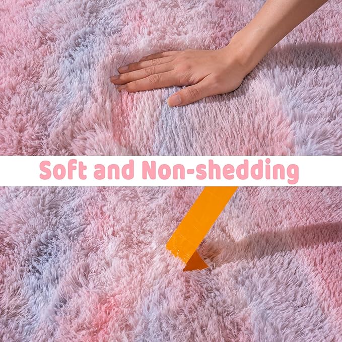 Soft Runner Rugs for Bedroom Hallways, 2x6 Abstract Pink Fluffy Shag Throw Area Rug Non Slip for Bedside Dorm, Long Shaggy Furry Carpet for Nursery Living Room
