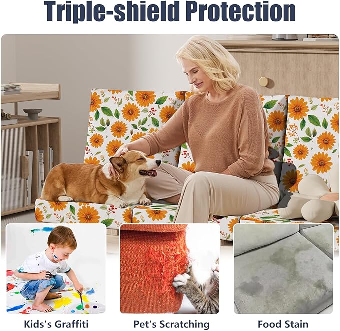 8Pcs Stretch Patio Cushion Covers, Outdoor Couch & Sofa Replacement Slipcovers for Patio Furniture Cushion Covers, Washable Reusable Furniture Protector