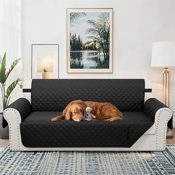Reversible Sofa Covers Couch Cover Furniture Protector for Dogs Elastic Straps Water Resistant(Sofa,Black/Black)