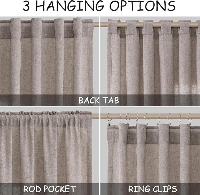 Nanspring Brownish Grey Linen Curtains for Living Room 105 Inches Long Back Tab Light Filtering Semi Sheer Curtain Modern Farmhouse Decor for Bedroom Office Luxury Textured Drapes 52x105, 2 Panels
