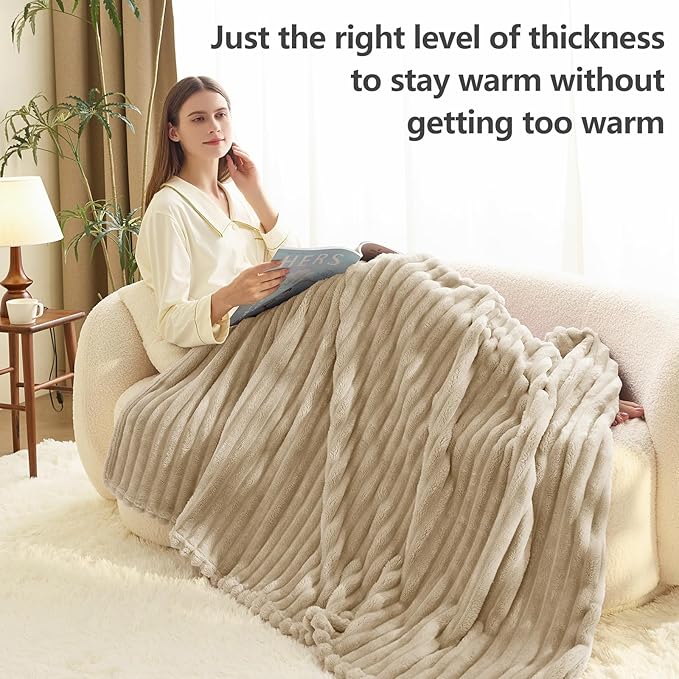 HIMEET Linen Ribbed King Size Blanket for Bed - 300GSM Lightweight Fleece Blanket for Men Women, Large Cozy Sofa Couch Bed Blankets Gifts, Striped Spring Home Room Decor, Linen, 108x90 Inches