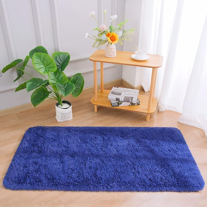 Chicrug Soft Runner Rug for Bedroom Living Room Plush Fluffy Rug 2x4 Feet, Shag Furry Runner Rug Carpet Non Shedding for Nursery Children Kids Girls Room Home Decorative, Navy