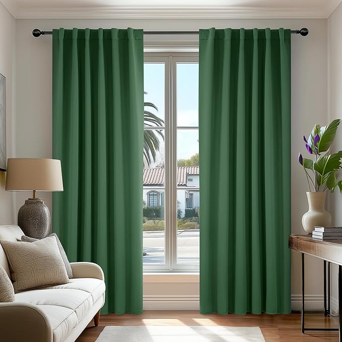 Deconovo Blackout Curtains, Thermal Insulated, W52 x L95 2 Panels, Back Tab, Machine Washable, Room-Darkening Drapes for Bedroom/Living Room Dark Forest