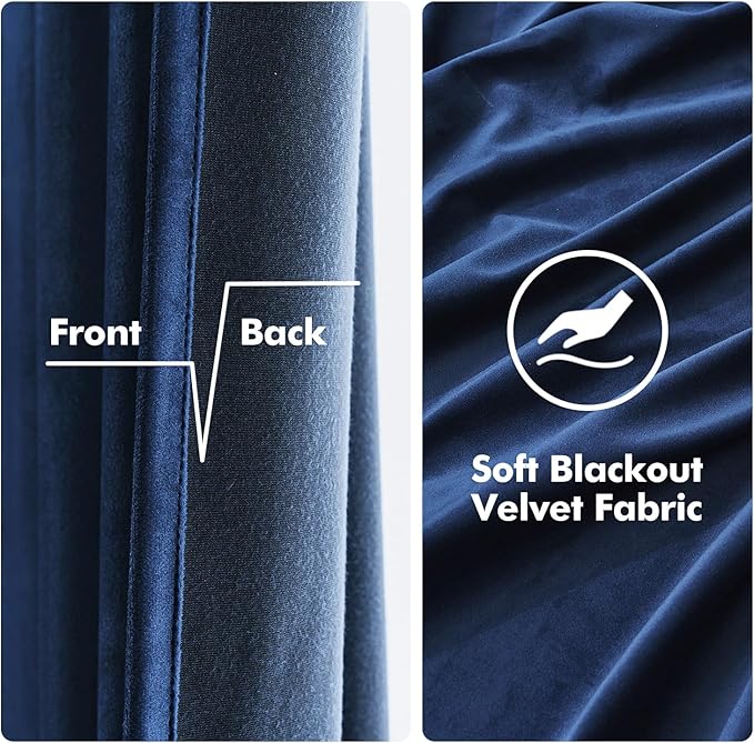 MIULEE 2 Panels Blackout Velvet Curtains Solid Soft Grommet Royal Blue Curtain Thermal Insulated Soundproof Room Darkening Black Out Curtains/Drapes/Panels for Living Room Bedroom 52 x 108 Inch