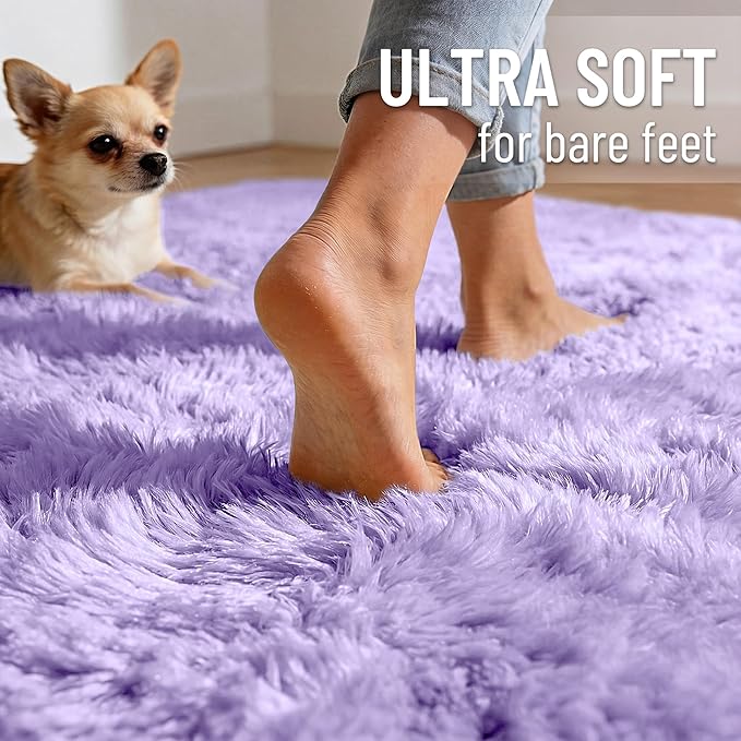 OLANLY 9x12 Machine Washable Large Area Rugs for Living Room, Bedroom, Soft Fluffy Shaggy Bedside Rug, Indoor Floor Carpet for Kids Girls and Boys, Dorms, Nursery, Home Decor Aesthetic, Light Purple