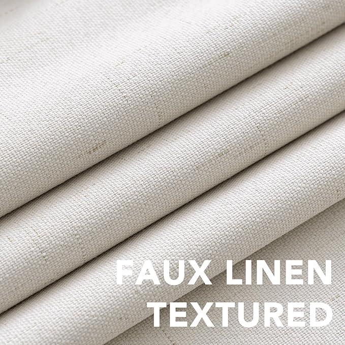 H.VERSAILTEX Primitive Linen Curtains 100% Blackout Curtain Drapes Burlap Fabric Curtains with White Thermal Insulated Liner, Grommet Top Drapes Living Room/Bedroom (2 Panels, 52 x 54 Inch, Ivory)