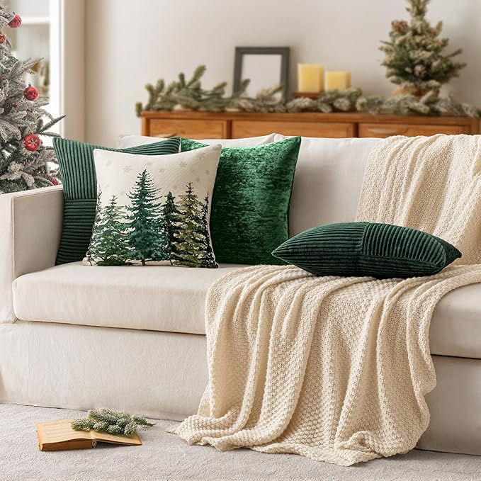 MIULEE Army Green Decorative Throw Pillow Covers 16x16 Inch for Couch Bed Sofa Pack of 2 Boho Farmhouse Throw Pillows Soft Cross Corduroy Patchwork Textured Cushion Cases