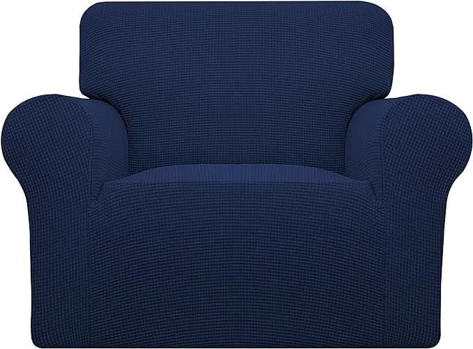 Easy-Going Stretch Oversized Chair Sofa Slipcover 1-Piece Couch Sofa Cover Furniture Protector Soft with Elastic Bottom for Kids Spandex Jacquard Fabric Small Checks Navy