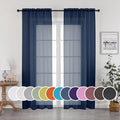 OWENIE Navy Blue Sheer Curtains 90 Inches Long, Solid Light Filtering Sheer Curtains for Bedroom, Window Voile Sheer Curtain Panels/Drapes/Treatment for Living Room, 2Pcs, Each 42" W x 90" L Inch