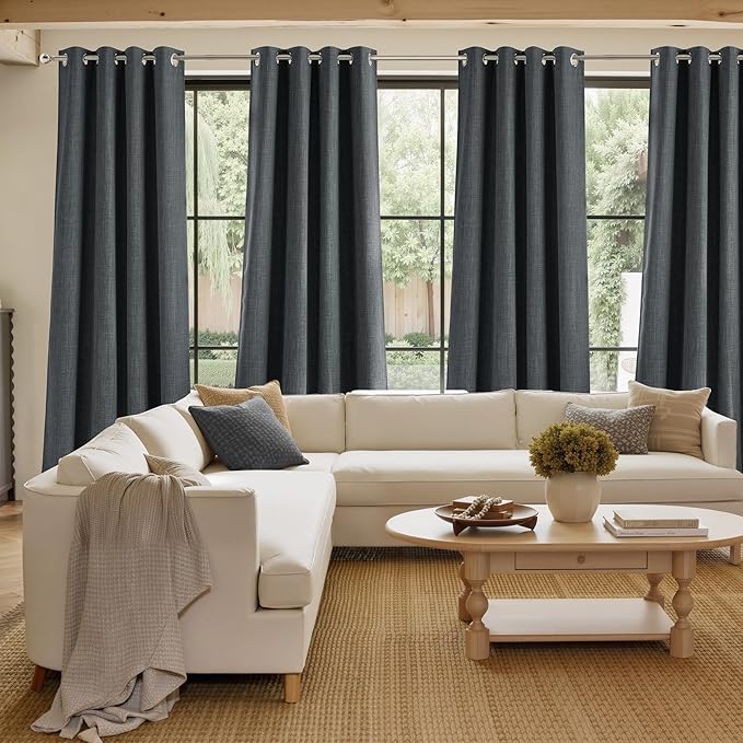 NICETOWN Short Faux Linen Charcoal Gray Blackout Curtains 63 inches Long for Kitchen - Privacy Panels for Living Room Bedroom, Modern Farmhouse Style Easy Care Grommet Top, 2 Panels, W42 by L63