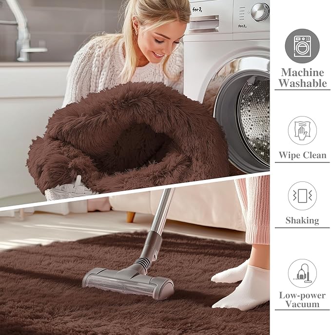 OLANLY 8x10 Machine Washable Large Area Rugs for Living Room, Bedroom, Soft Fluffy Shaggy Bedside Rug, Indoor Floor Carpet for Kids Girls and Boys, Dorms, Nursery, Home Decor Aesthetic, Coffee