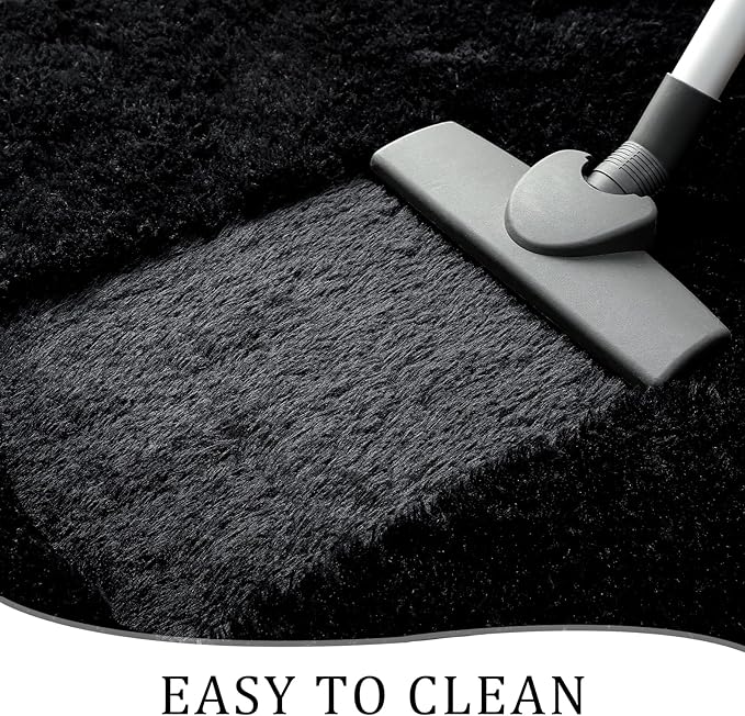 Chicrug Soft Runner Rugs for Bedroom Living Room Plush Fluffy Rug 2x6 Feet, Shag Furry Area Rug Carpet Non Shedding for Nursery Children Kids Girls Room Home Decorative, Black