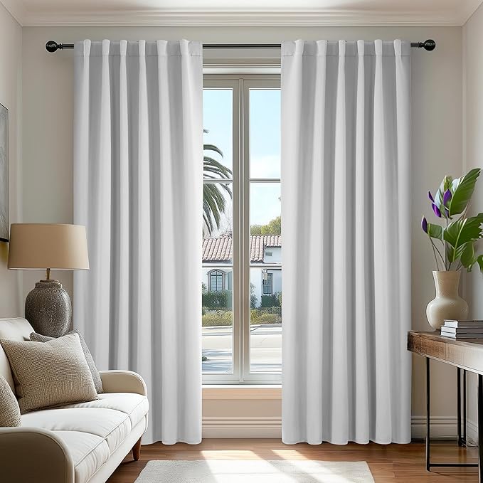 Deconovo Blackout Curtains, Thermal Insulated, W52 x L72 2 Panels, Back Tab, Machine Washable, Room-Darkening Drapes for Bedroom/Living Room Greyish White
