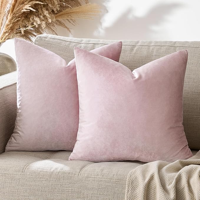 GIGIZAZA Decorative Couch Throw Pillow Cover,Set of 2 18x18 Sweet Lilac Pillow Covers,Square Sofa Velvet Throw Cushions