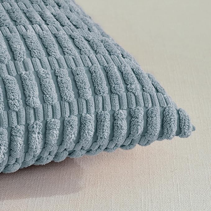 Fancy Homi 4 Packs Boho Light Blue Decorative Throw Pillow Covers 14x24 Inch for Couch Bed Sofa, Rustic Modern Farmhouse Home Decor, Soft Plush Corduroy Cute Rectangle Cushion Case 35x60 cm