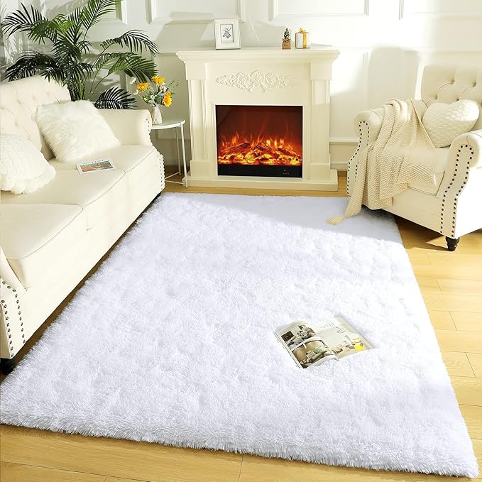 LOCHAS Ultra Soft Indoor Modern Area Rugs Fluffy Living Room Carpets for Children Bedroom Home Decor Nursery Rug 5.3x7.5 Feet, White