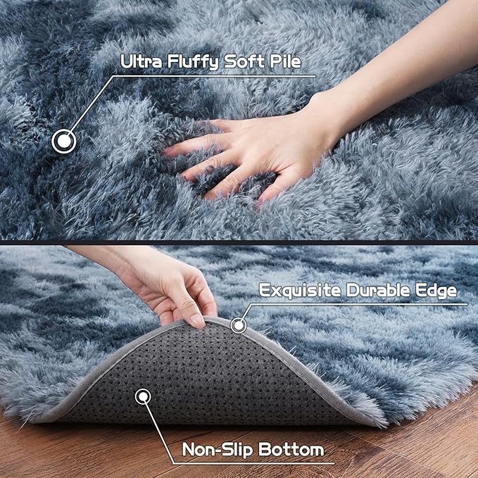 Pionblank Super Fluffy Area Rug for Bedroom 5x7, Modern Indoor Shag Carpet, Soft Plush Non Slip Rugs for Living Room Kids Room Cloakroom Home Decor, Blue Grey