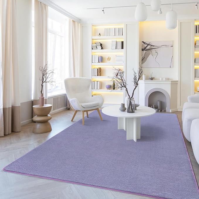 Amearea Large Modern Area Rugs for Bedroom Living Room, 5x8 Feet Purple Thickened Memory Foam Rug, Fluffy Indoor Washable Rugs Non Slip Minimalist Carpet for Boys Girls Dorm Nursery Room Decor