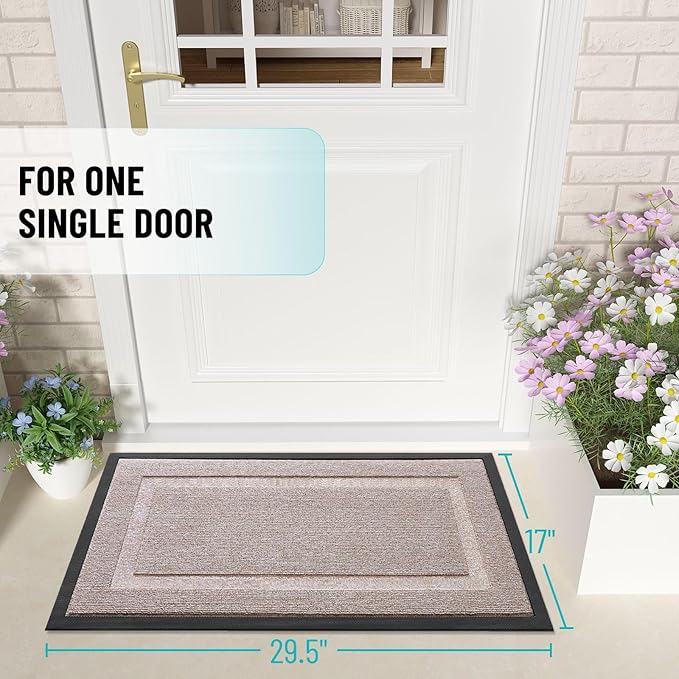 OLANLY Front Door Mat Indoor Outdoor Entrance, Waterproof All-Season, All-Weather Doormat, Sturdy Natural Rubber, Low Profile, Easy Clean Patio Porch Entryway Mat, 59x23, Camel