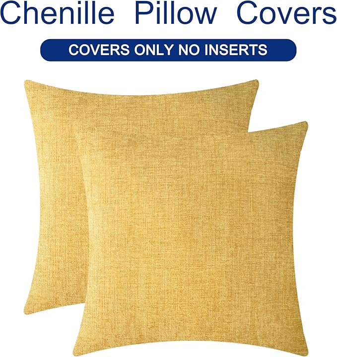 CaliTime Throw Pillow Covers Decorative 16 X 16 Inches Pack of 2 Cozy Soft Chenille Cushion Cases for Couch Sofa Bed Living Room Home Gold