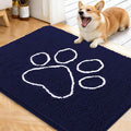 OLANLY Dog Door Mat for Muddy Paws 40x32, Paw Print Design, Absorbs Moisture and Dirt, Absorbent Non-Slip Washable Doormat, Quick Dry Chenille Mud Mat for Dogs, Entry Indoor Entryway Carpet, Navy Blue