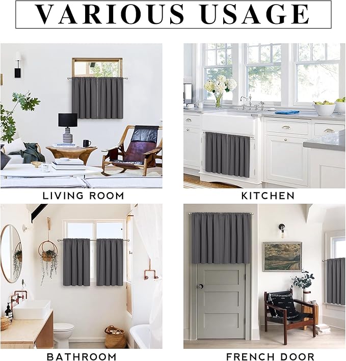 RYB HOME Blackout Curtains for Bedroom Living Room 72 inches Long, Thermal Insulated Privacy Rod Pocket Drapes for Nursery Office Home Theater, Width 34 by Length 72, Grey, 2 Panels