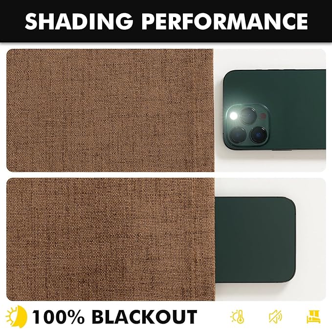 MIULEE 100% Blackout Linen Curtains for Bedroom, Brown Solid Luxury Decor Thermal Insulation Room Darkening Drapes for Living Room Nursery Back Tab Rod Pocket 42 x 96 Inches, 2 Panels