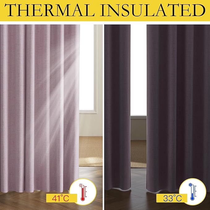NICETOWN Pink Vintage Linen 100% Blackout Curtains for Living Room, Thermal Insulated Curtains 84" Long, Noise Reducing Window Treatment Drapes for Hall Room, 42" Wide Per Panel, Set of 2