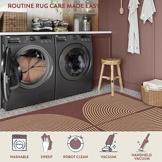 Lahome Enfys Modern Rainbow Easy Jute 2x6 Runner Rug, Red Runners for Hallways Non Slip Washable Kitchen Rugs, Farmhouse Stain Resistant Non Shedding Indoor Outdoor Carpet for Laundry Entryway