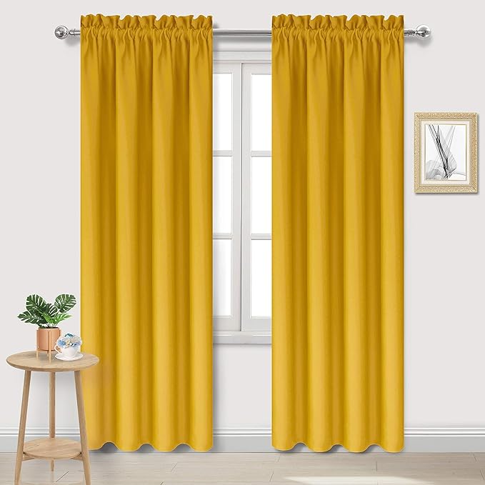 DWCN Blackout Curtains Room Darkening Thermal Insulated Bedroom Curtains Window Curtain Panels, 38 x 84 inches Long, Set of 2 Yellow Rod Pocket Drapes